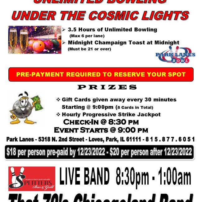 Cosmic Bowl New Year&#8217;s Eve Party @ Park Lanes