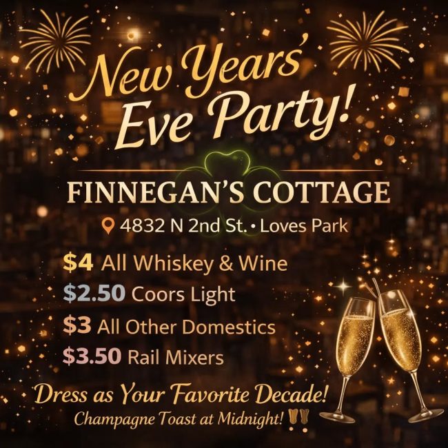 NYE Party @  Finnegan’s Cottage – Slots & Pub